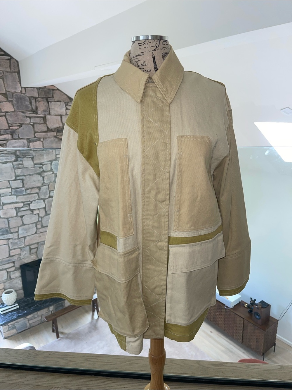 Zara Beige & Olive Two-Tone Utility Jacket